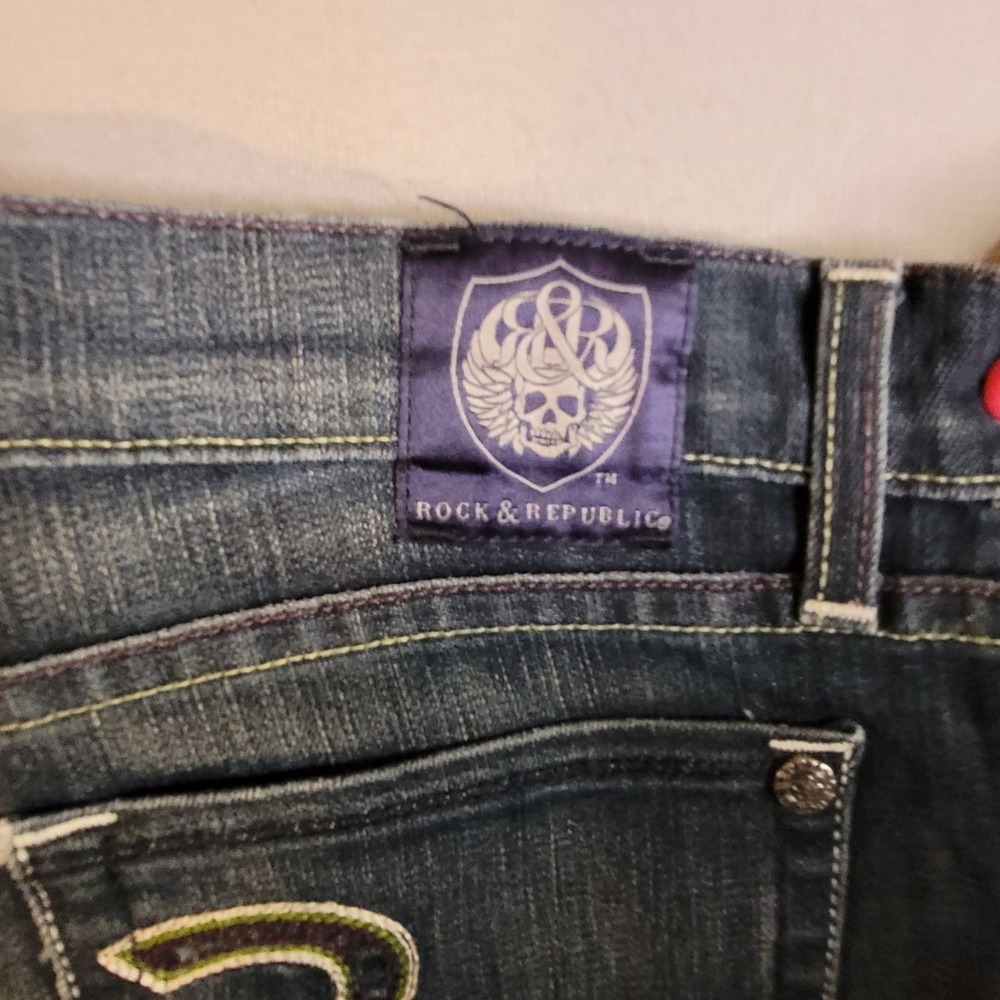 Rock‎ & Republic Women's Jeans Size 28 Slim Straight Dark Wash Stretch Low Rise - Picture 6 of 7